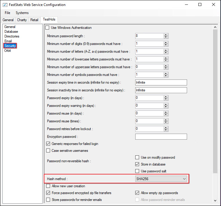 Change hash method Change hash method setting in FastStats Web Service Configurator